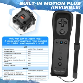 2 Pack FISUPER Remote Controller with Motion Plus for Wii/WII U, 2 in 1 Remote with Nunchuck Controller Compatible with Wii Wii U Console (Black)