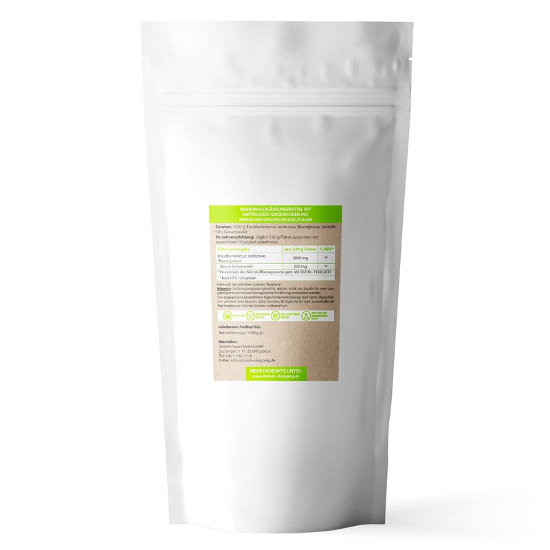 Siberian ginseng root powder, 1000 g, free from additives, taiga