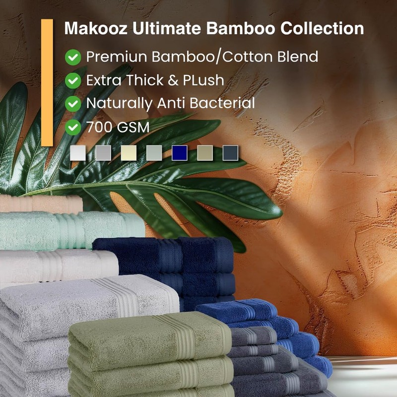 Makooz Luxurious Bamboo Face Flannels Pack of 6-700 GSM Thick