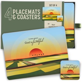 Christian placemats Set of 4, 11.4" x 8.5", Cork-Backed, Plus 4 Coasters, Heat Resistant, Trust in The Lord. Religious Table mats Set of 4, by Just Cards Direct (Multicolored/Faithful)