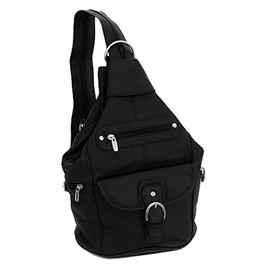 Womens Leather Convertible 7 Pocket Medium Size Tear Drop Sling Backpack Purse Shoulder Bag, Black