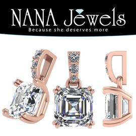 NANA Silver 7mm (2ct) Asscher Cut Solitaire Pendant w/22" Adj. Box Chain-Rose gold Flashed