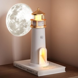 Aohcae Lighthouse Decoration, LED Moonlight Projector Lamp with Remote Control, Night Light Children's Starry Sky, Lighthouse Gift (Model with Bluetooth)