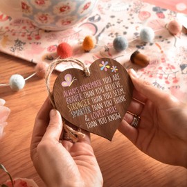Always remember you are braver | best friends wooden hanging heart | sentimental inspirational gift for cheer up women | friendship present uk | her girls woman