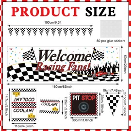 Welcome Race Car Party Decorations Set 1 Welcome Race Fans Banner, 2 Black and White Checkered Pennant Flags,9 Racing Theme Party Signs,12 Food Tents Let's Go Snack Tent Cards Birthday Supplies