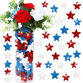 Halloscume 60 Pcs Independence Day Glitter Foam Vase Fillers Table Decor Foam Red Blue White Stars Filler Glitter Ornaments 4th of July Decorations Crafting Centerpiece Table Scatter, 4 Size