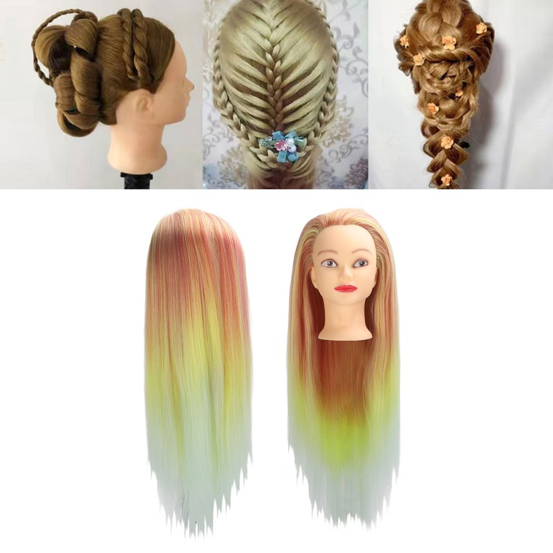 Hairdressing Mannequin Head Synthetic Braiding Hair Hairdresser Head Gradient Orange