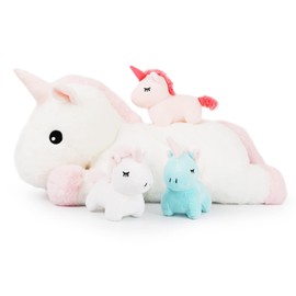 WEIGEDU 18" Unicorn Stuffed Animals for Ages 1 2 3 4 5 6 7 8 Years Old, Mommy Unicorn with 3 Babies, Stuffed Unicorn with Baby Plush Toys, Unicorn Gifts for Girls, 18 inches