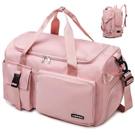 REVOTRA Sport Gym Bag for Women Men, Weekend Carry on Bag with Shoe Compartment, Travel Convertible Duffle Bag with Wet Pocket, Large Overnight Holdalls, Waterproof Fabric, Pink