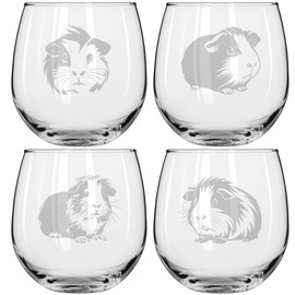 MIP Set of 4 Wine Glass for Red or White Wine Gift Guinea Pig Collection (16 oz Stemless)