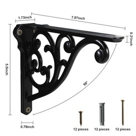 Shelf Brackets 8 Inch 4PCS Heavy Duty Matte Black Wall Bracket Baroque kitchen decorative rack shelves, including all hardware. (4, Black)