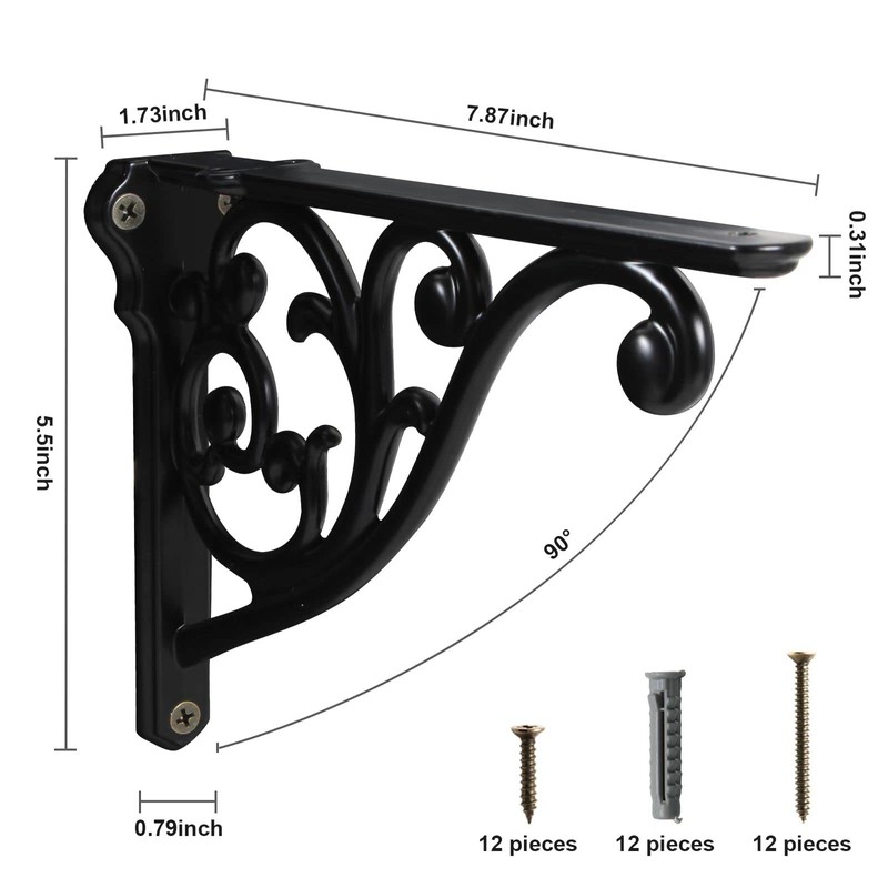 Shelf Brackets 8 Inch 4PCS Heavy Duty Matte Black Wall
