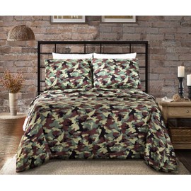 Chezmoi Collection Military Camo 4-Piece Sheet Set - Camouflage Army Green Printed Microfiber Soft Breathable Deep Pocket Sheets and Pillowcases Set, California King Size