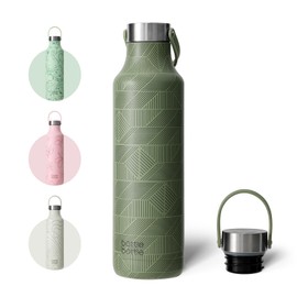 Bottle Bottle 600ml Insulated Water Bottle with Handle Hiking Drink Flask (Stripes Green)