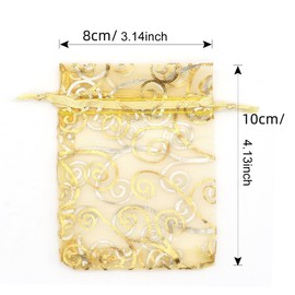 Staruby 100pcs Organza Gift Bags, 8x10cm Sheer Organza Bag Mesh Favor Bags Drawstring Jewelry Rattan Printed Gift Pouches for Wedding Party Favors Baby Shower Christmas Gifts Candy