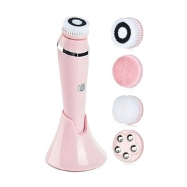 GlowSweep 4-in-1 Facial Cleansing Device, Electric Face Brush with Multiple Attachments (Pink)