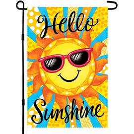 CHAONENG Hello Sunshine Garden Flag Summer Yard Flag Funny Garden Flags Farmhouse Garden Flag 12x18 Double Sided Holiday Yard Decorations for Lawn And Garden