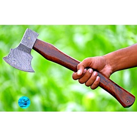 M DAMASCUS PRO AXE HANDMADE FORGED DAMASCUS STEEL BLADE AXE  INTEGRAL TOMAHAWK WOOD HANDLE 554
