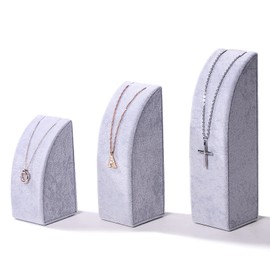 Justsoso 3Pcs/Set Necklace Display Stand For Selling Velvet Jewelry Holder Organizer Pandent Rack for Show (Gray Velvet)