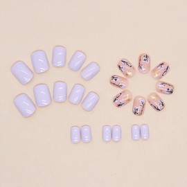 Square Press on Nails Short Fake Nails with Gold Leaf Tree Designs Spring Summer Acrylic Nails Glossy Nails Press ons Nude Glue on Nails Purple False Nails Artificial Stick on Nails for Women 24Pcs