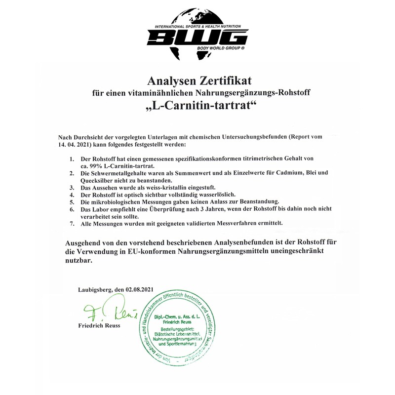 BWG Premium L-Carnitine 2000 - 3000 mg for Daily Dosing