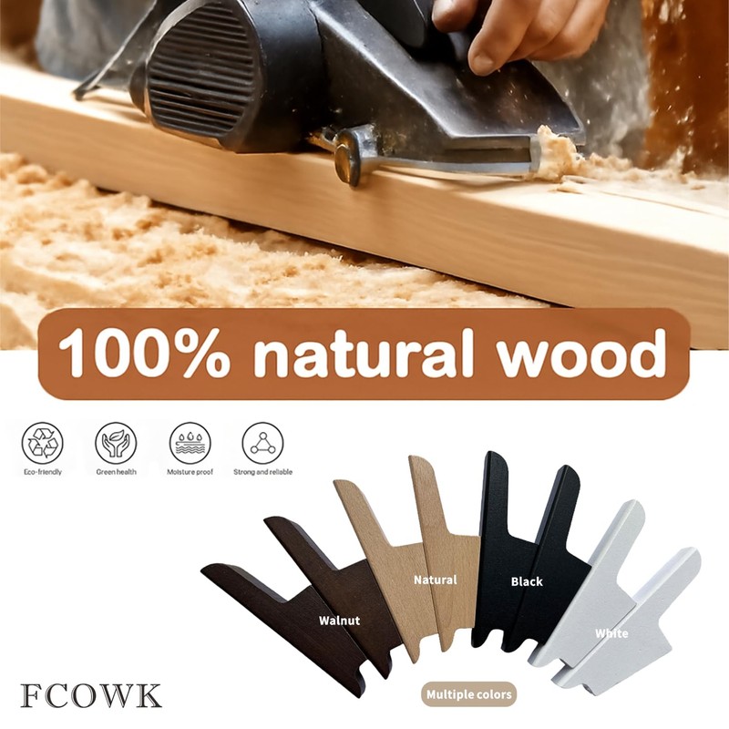 FCOWK Wall Hooks 4 Pack Coat Hooks Mounted Natural Wood