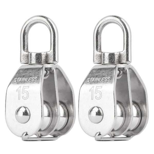 2PCS M15 Double Pulley Snatch Block 304 Stainless Steel Lifting