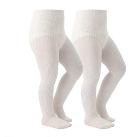 Marchare Baby Girls Tights Thick Cable Knit Solid Seamless Leggings 4-6 Years Winter Warm Stockings For Toddler Girls Ivory White 2 Pack