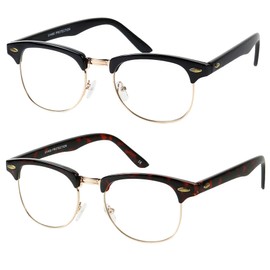 ShadyVEU Classic 80s Style Vintage Club Half Rimmed Frame Clear Lens UV400 Horn Accent Rimless Men Women Eye Glasses