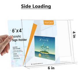 MaxGear Sign Holder 4X6 inches Slanted Acrylic Sign Holders Plastic Display Stand Clear Paper Holder Tabletop Picture Frame for Office, Home, Restaurant, Exhibition, Reception-Landscape, 6 Pack
