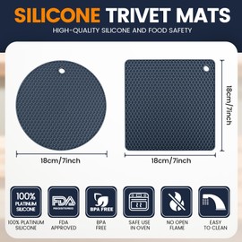 Silicone Trivet Mats 4 Heat Resistant Pot Holders Multipurpose Non-Slip Hot Pads for Kitchen Potholders, Drying mat, Jar Opener, Spoon Holder, Coaster(Navy Blue)