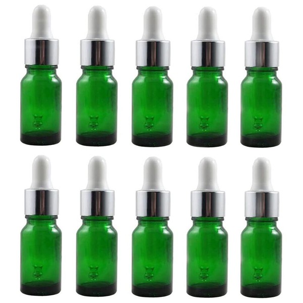 10PCS 10ml Empty Refillable Glass Dropper Bottle Jars with Glass Eye Dropper Essential Oil Perfume Aromatherapy Vial Pot Storage Container with White Dropper