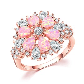 CiNily Opal Ring-14K Rose Gold Plated Pink Opal Cubic Zirconia CZ Ring Gemstone Ring for Women Size 13