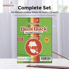 Blunt Black Hand-Dipped Incense Sticks - Premium 144-Pack | 12 Variety Scents, 11" Long | Aromatherapy with Long Burn Time (12 Pack, 144 Total Sticks)