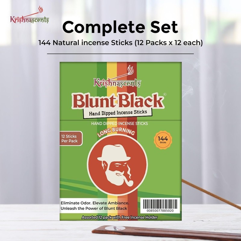 Blunt Black Hand-Dipped Incense Sticks - Premium 144-Pack | 12