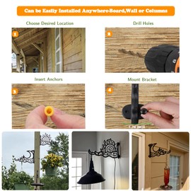 Plant Hanging Bracket Set of 2, 13" Wall Mount Plant Hanger Hooks, Sturdy Heavy Duty Aluminum Hanging Plant Bracket, Indoor Outdoor Plant Hanger Hook for Hanging Plants Bird Feeder Lantern, SUN&Moon