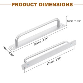 sourcing map 6Pcs Barn Door Handles, 224mm / 9 Inch Hole Center Sliding Gate Door Pull Handle Aluminum Alloy Cabinet Handles with Base and Screws for Kitchen Bathroom Wardrobe Closet (Silver)