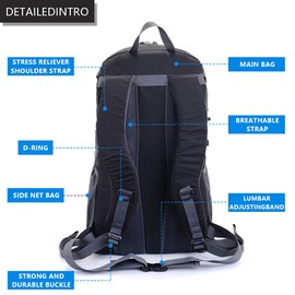 free knight 40L Lightweight Daypack Cycling Hiking Water Resistant Travel Backpack (Black)