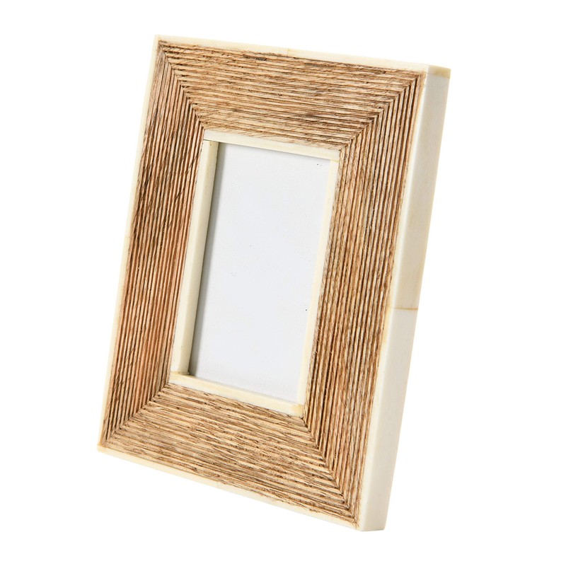 Creative Co-Op Hand-Carved Mango Wood Photo Frame with Bone Border
