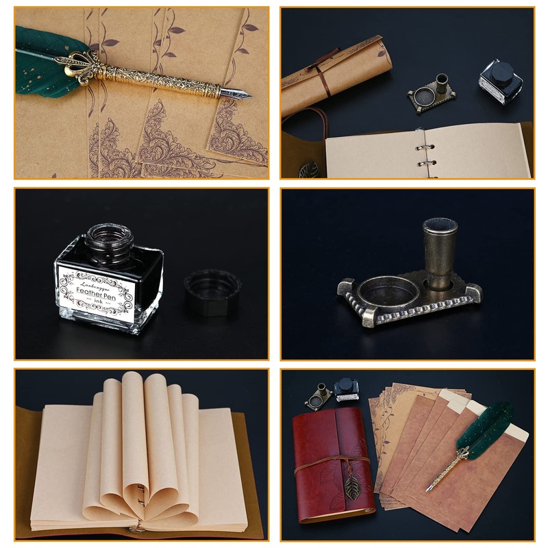 Cieex Quill Pen and Ink Set with Leather Notebook Vintage