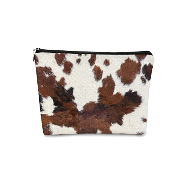 Brown and White Cowhide Texture Makeup Bag,Funny Cow Skin Cosmetic Bag Best Gift Idea for Cow Lovers Teen Girls Women,Birthday Christmas Valentine's Day Gifts for Cow Moms Teen Girls Daughter Sister
