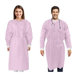 MEDICAL NATION 10 Pack Disposable Isolation Gowns - Pink Level 2 SMS Non-Woven Material - PPE Gowns Disposable for Dental, Medical Use, Fluid-Resistant and Latex-Free Gowns, One Size Fits All