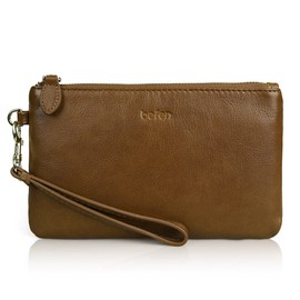 befen Genuine Leather Clutch Purse for Women, Smartphone Wristlet Wallet Purses and Handbags-Walnut Brown