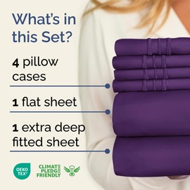 CGK Unlimited Extra Deep Cal King Sheet Set - 6 Piece Breathable & Cooling Sheets - Hotel Luxury Bedding Set w/18-24 Inch Extra Deep Pockets - Easy Fit - Super Soft, Wrinkle Free and Comfy - Purple, Cal King Size