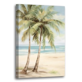 LURENCZH Tropical Beach Canvas Wall Art Seaside Palm Tree Picture Wall Decor Ocean Scenery Painting Prints for Bathroom Decor Framed(Beach-2,12.00" x 18.00")