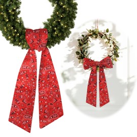 Bandana Paisley Wreath Sash for Front Door, 4.5" W x 56" L Red Satin Ribbon Wreath Accessories Retro Floral Sash for Embroidery Monogram Indoor Outdoor Party Decorations