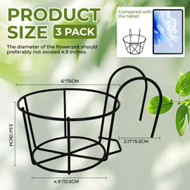 FIREBOOMOON Small Round Metal Hanging Railing Planters 3 Pack