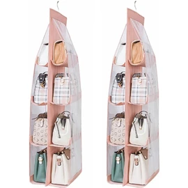 Sagreeny 2 Pack Hanging Purse Organizer, Thickened Oxford Cloth+PVC, 8 Grid, Pink