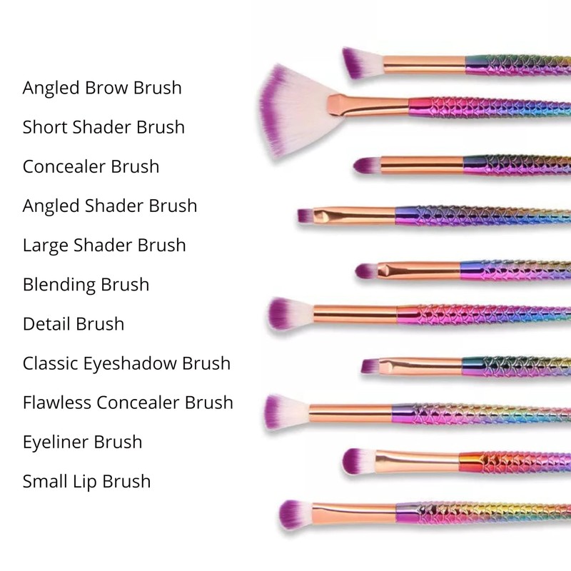 Lizzy 10pc 3D Mermaid Makeup Brushes | Lovely Gradual Cosmetic