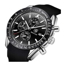 BENYAR Mens Watches Quartz Movement Chronograph Leather Strap Fashion Business Sport Design 30M Waterproof Scratch Resistant Elegant Gifts for Men
